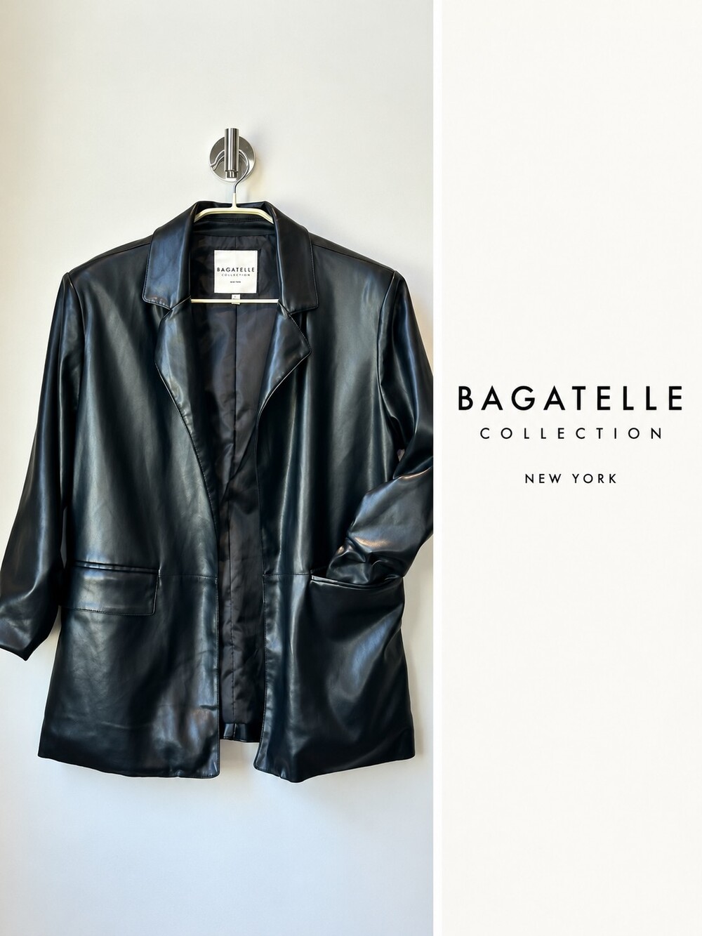 Bagatelle Collection New York Black Faux Leather Blazer Jacket – Size L